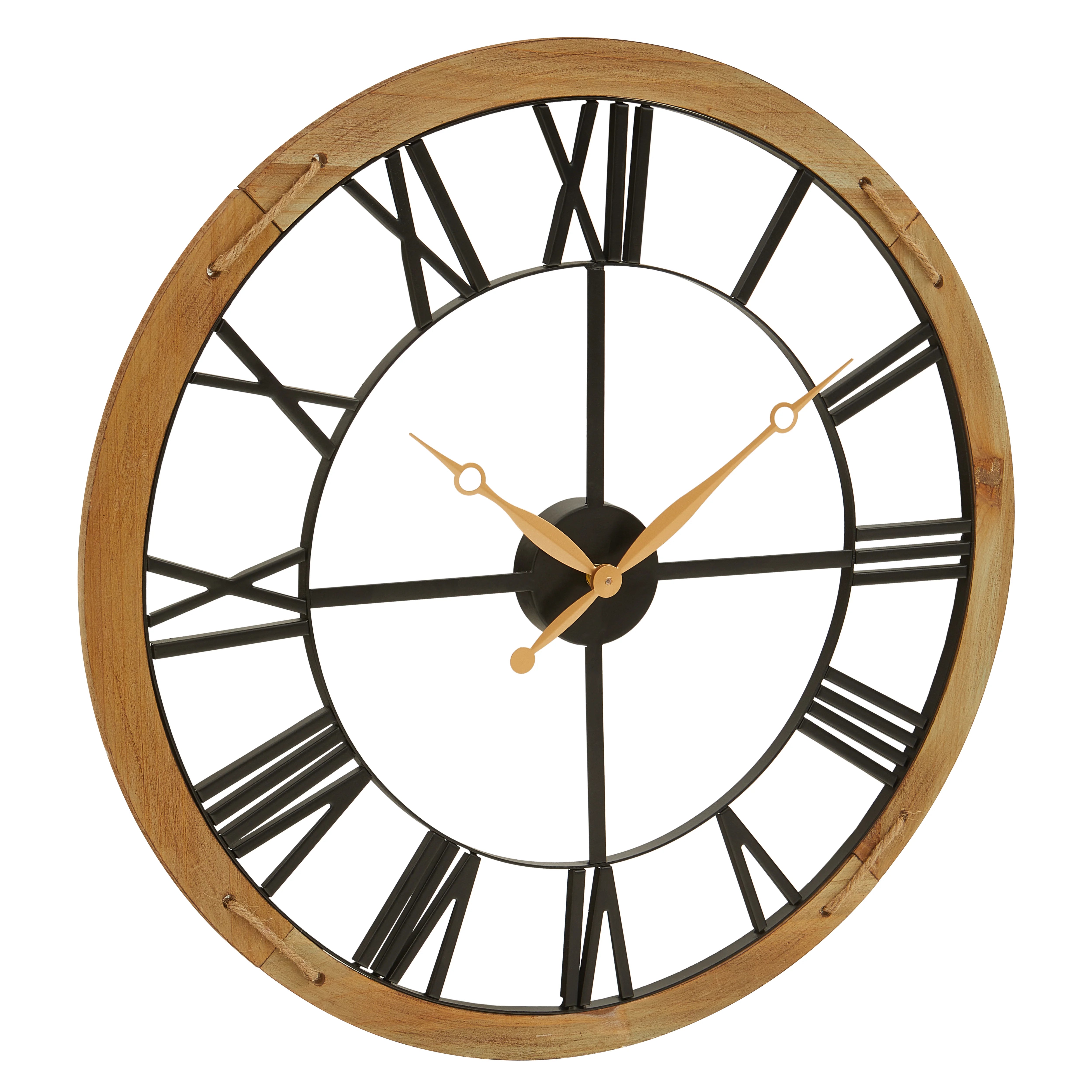 Esme Natural Wood & Black Skeleton Roman Numeral Wall Clock